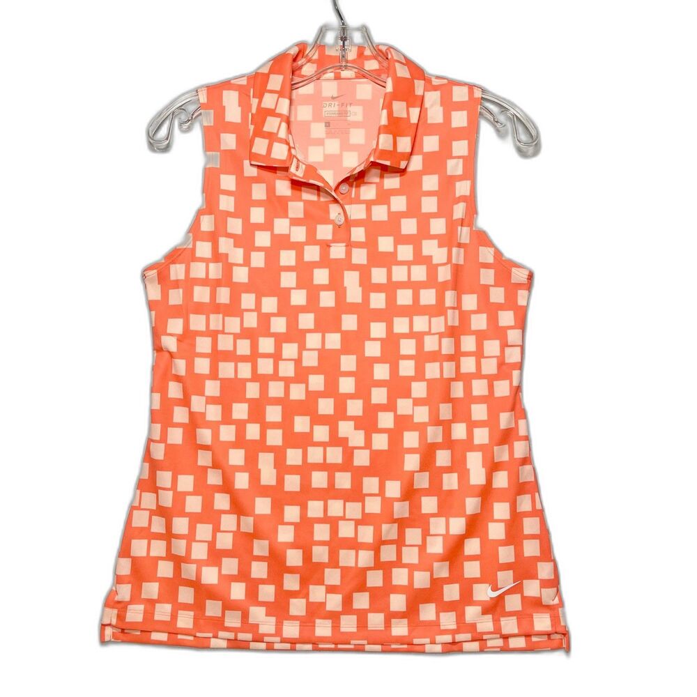 Nike Athletic Golf Shirt Size S Womans Orange Standard Fit Sleeveless Collared